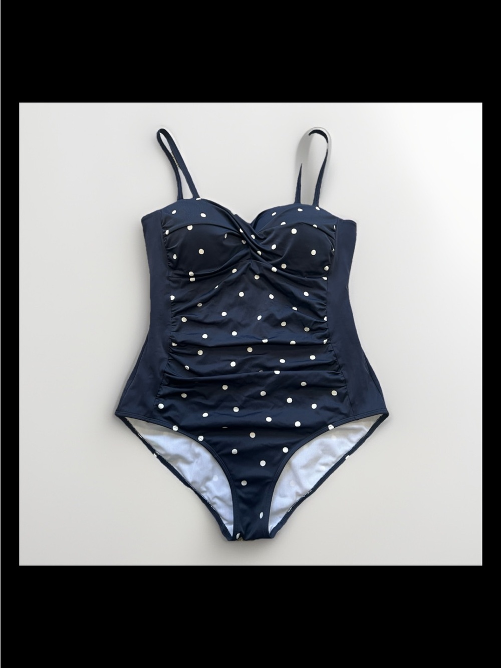 Boden Amalfi Navy Blue With Gold Polka Dots One Piece Bandeau Swimsuit Sz 14